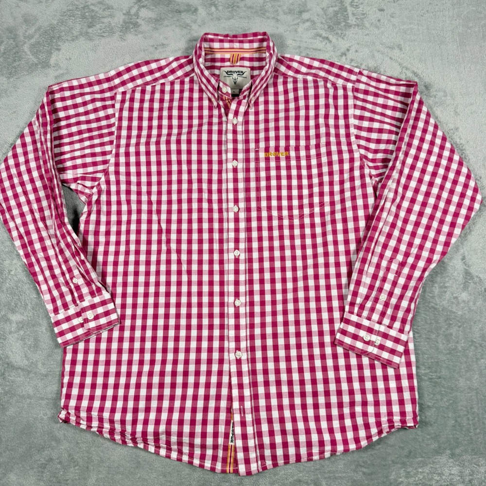 Drover Cowboy Threads Mens XL Button Down Shirt Gingham Western Long Sleeve